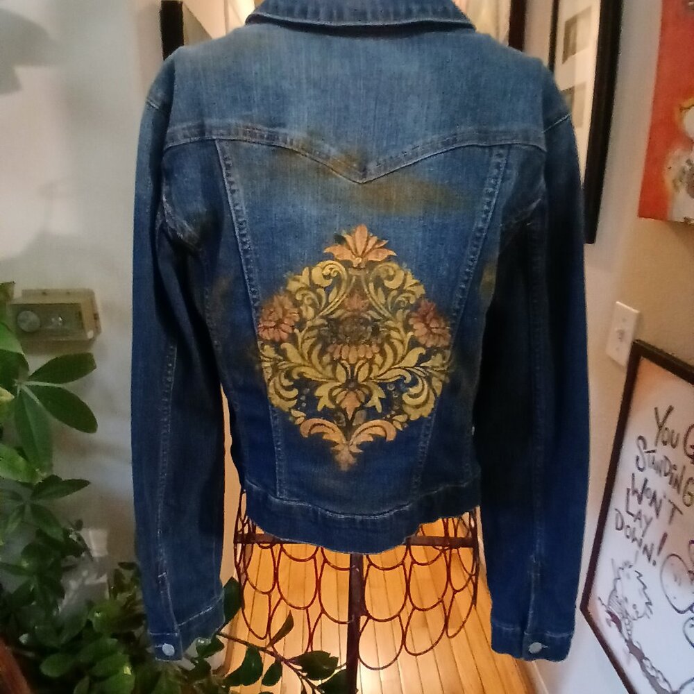 Artistic Stenciled Back Denim Jacket! - Picture 4 of 4